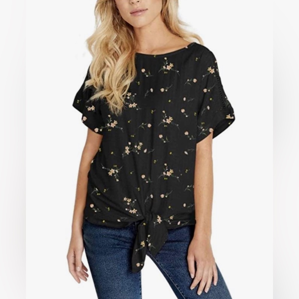 Buffalo David Bitton Black Floral Top Size L